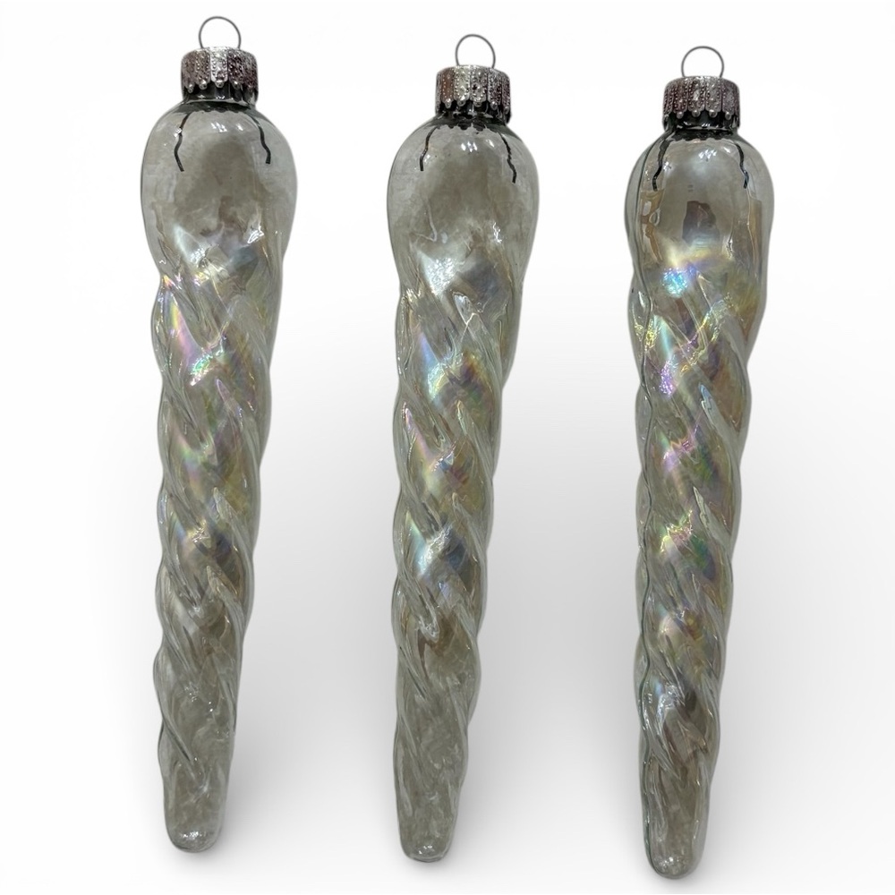 Christmas Tree Ornaments Handmade Glass Icicles 3 Pieces in Decorative Box